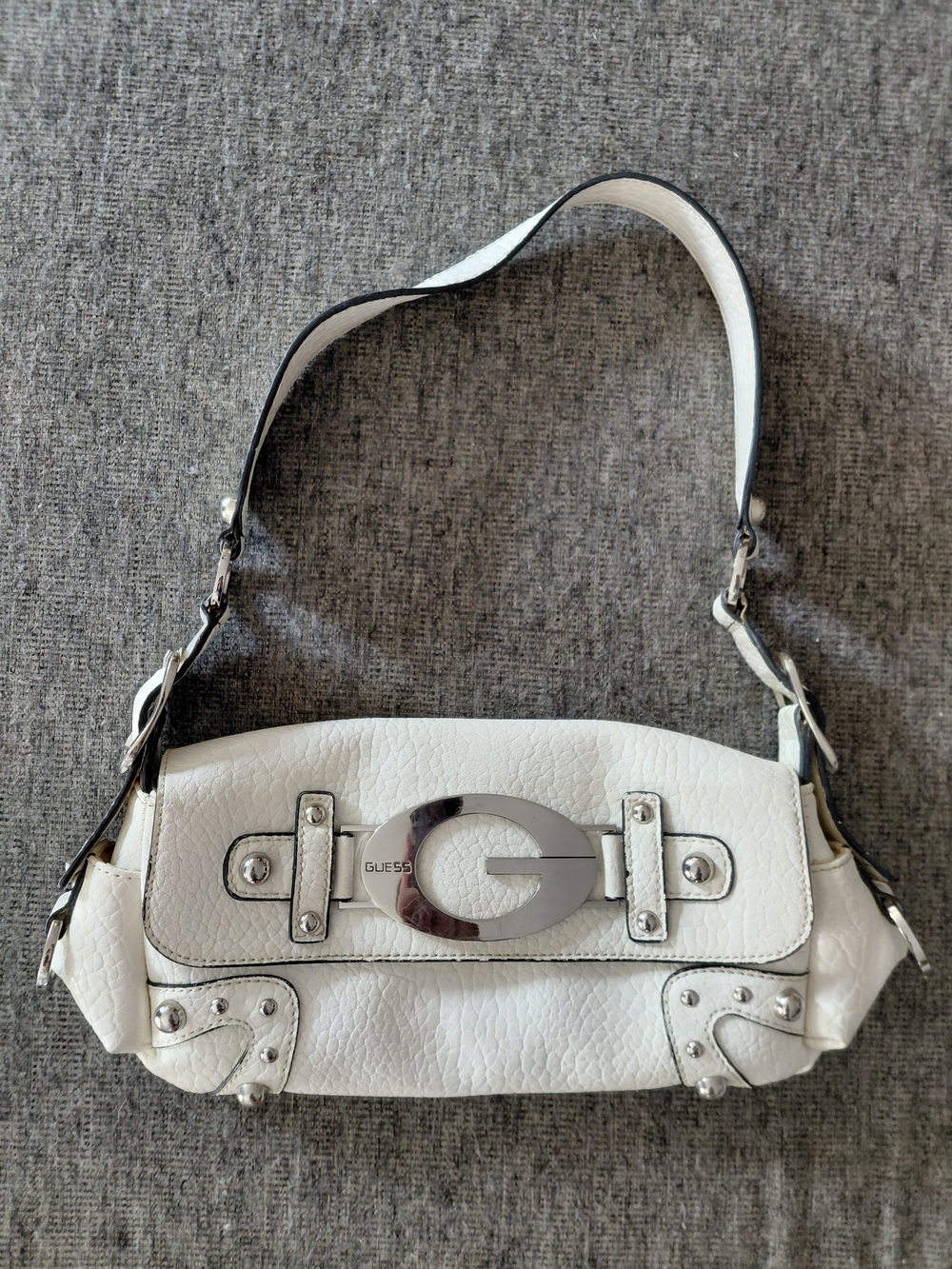 GUESS White Leather Shoulder Bag with Silver G Hardware